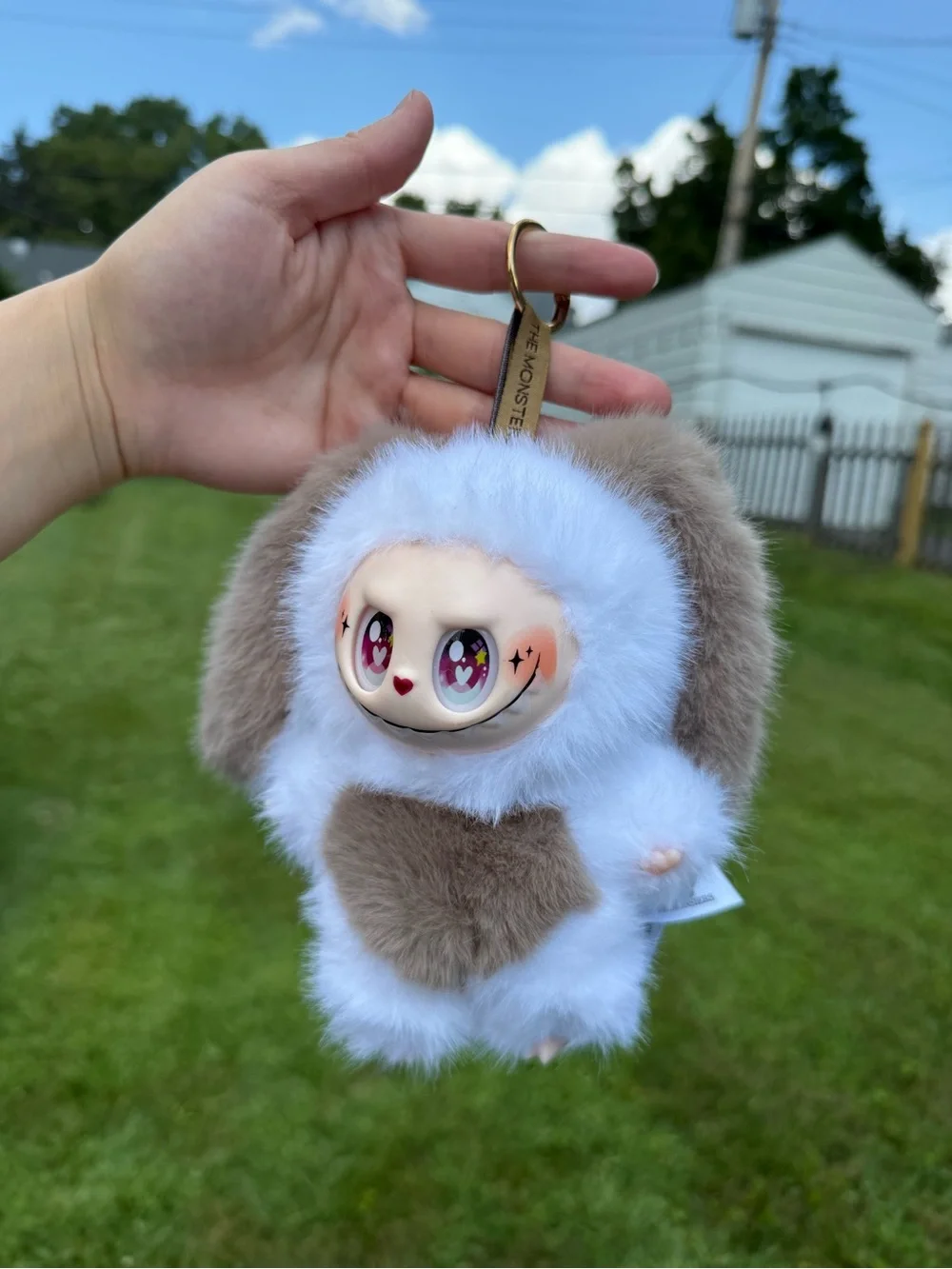 Cute Plush Labubu Bunny Toy Keychain-White and Light Brown Faux Fur-Not Pop Mart